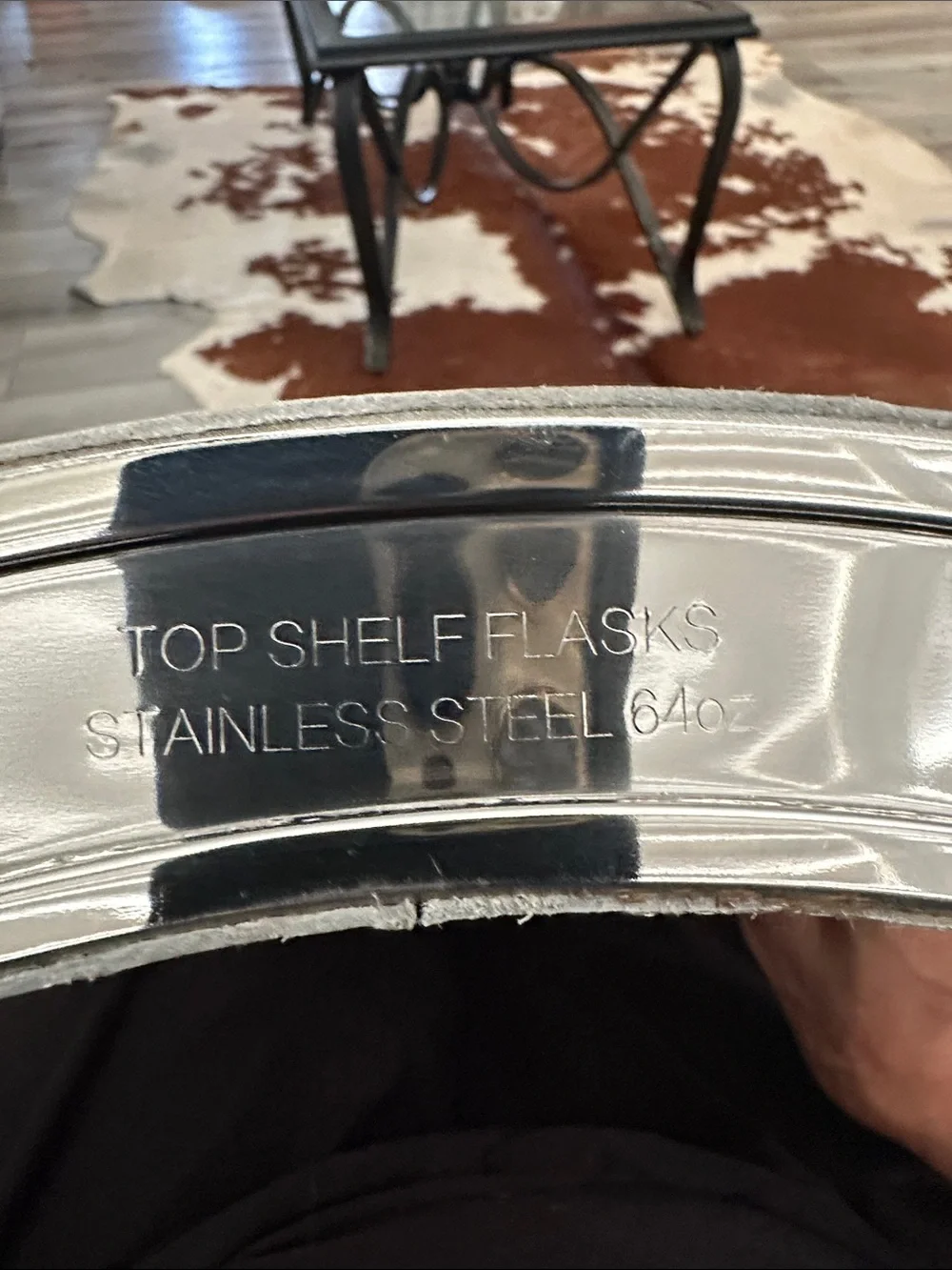Top Shelf Extra Tall Silver Cowhide Flask – Stainless Steel 64 oz